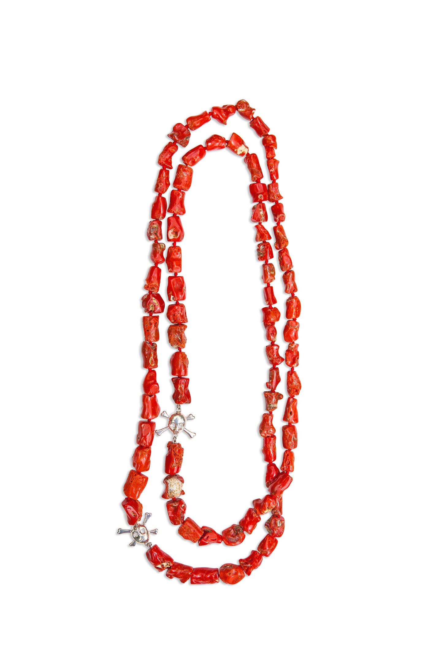 Gnarled Coral Beads and Skull Necklace