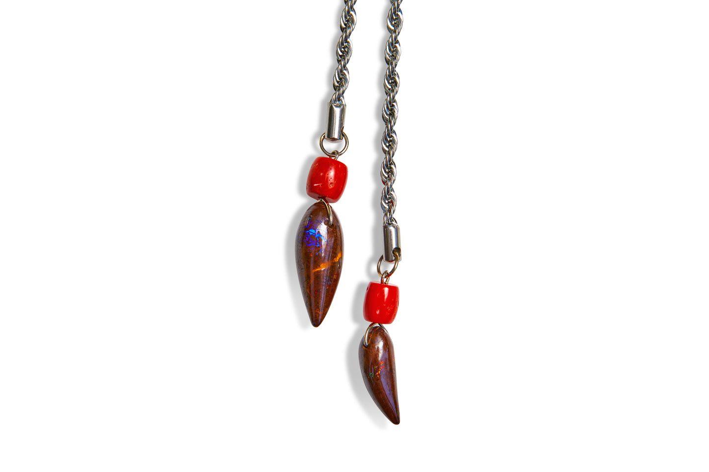 Garnet Coral Bone and Opal Bolo Tie