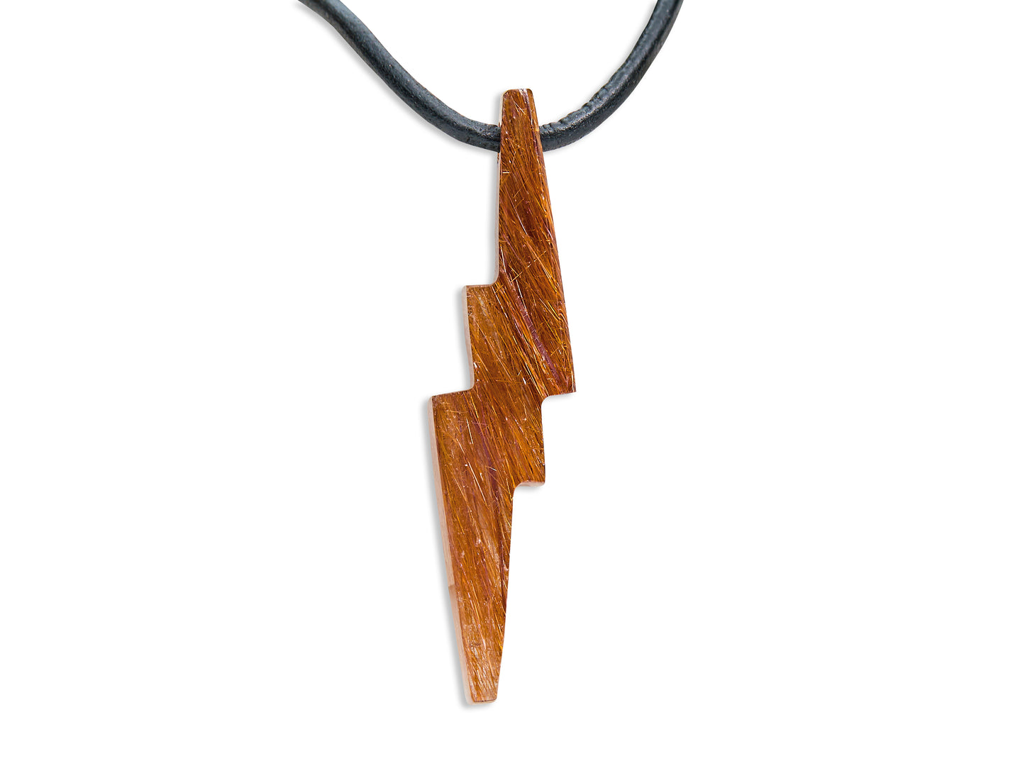 Carved Rutilated Quartz Lightning Bolt Pendant on Leather Cord