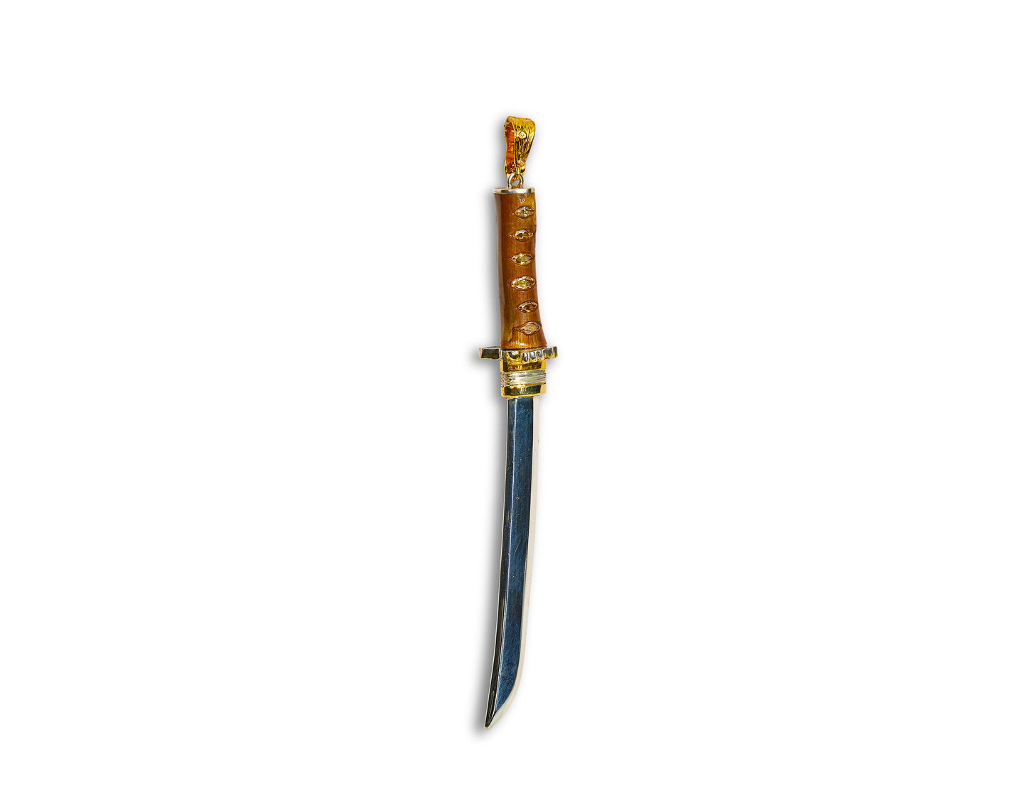 Golden Coral and Diamond Katana Pendant