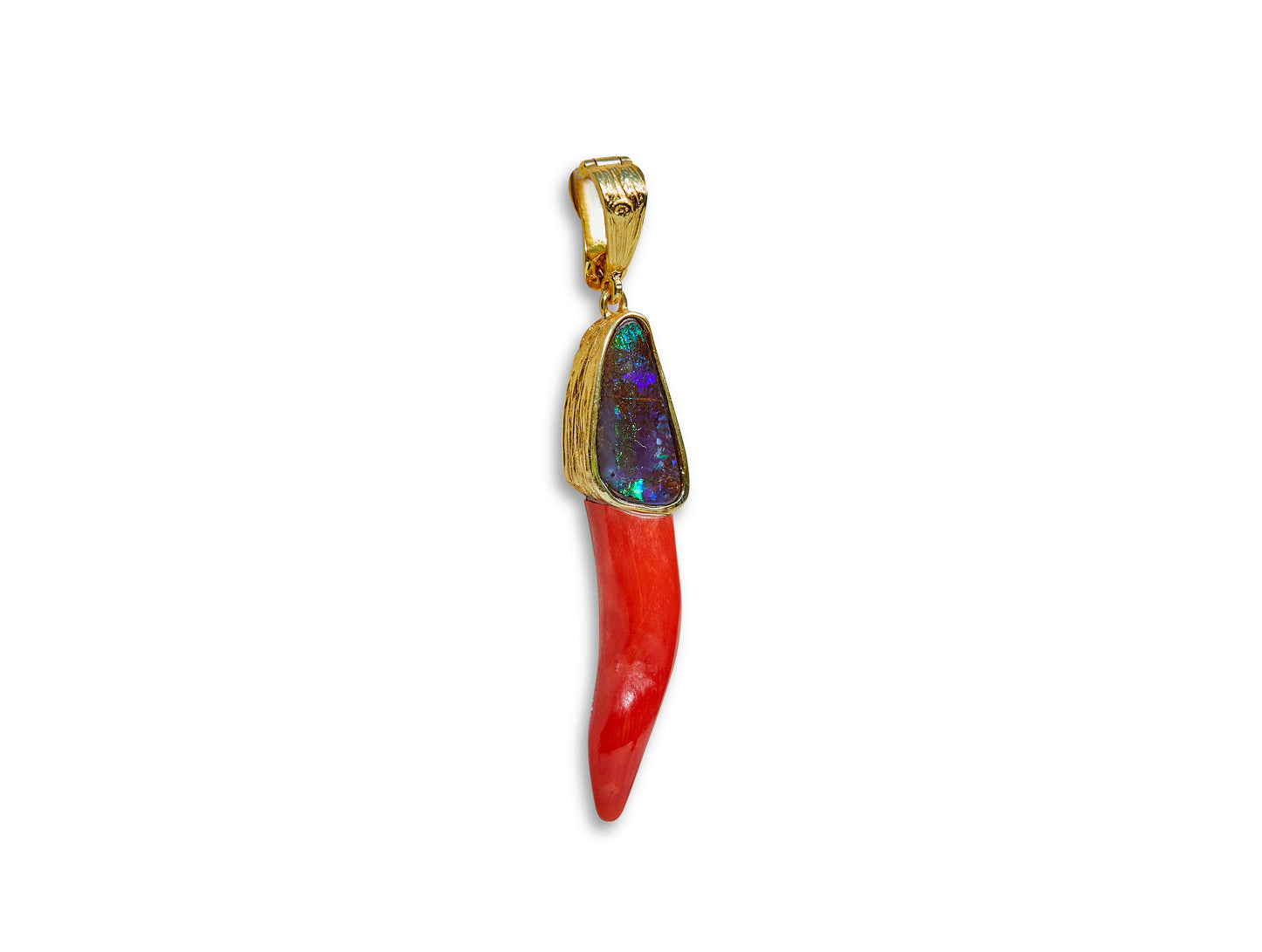 Australian Opal and Coral Horn Pendant