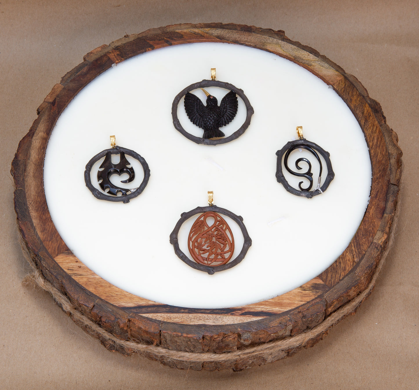 Hand-Carved Time Travelers Talisman Pendant with Diamonds