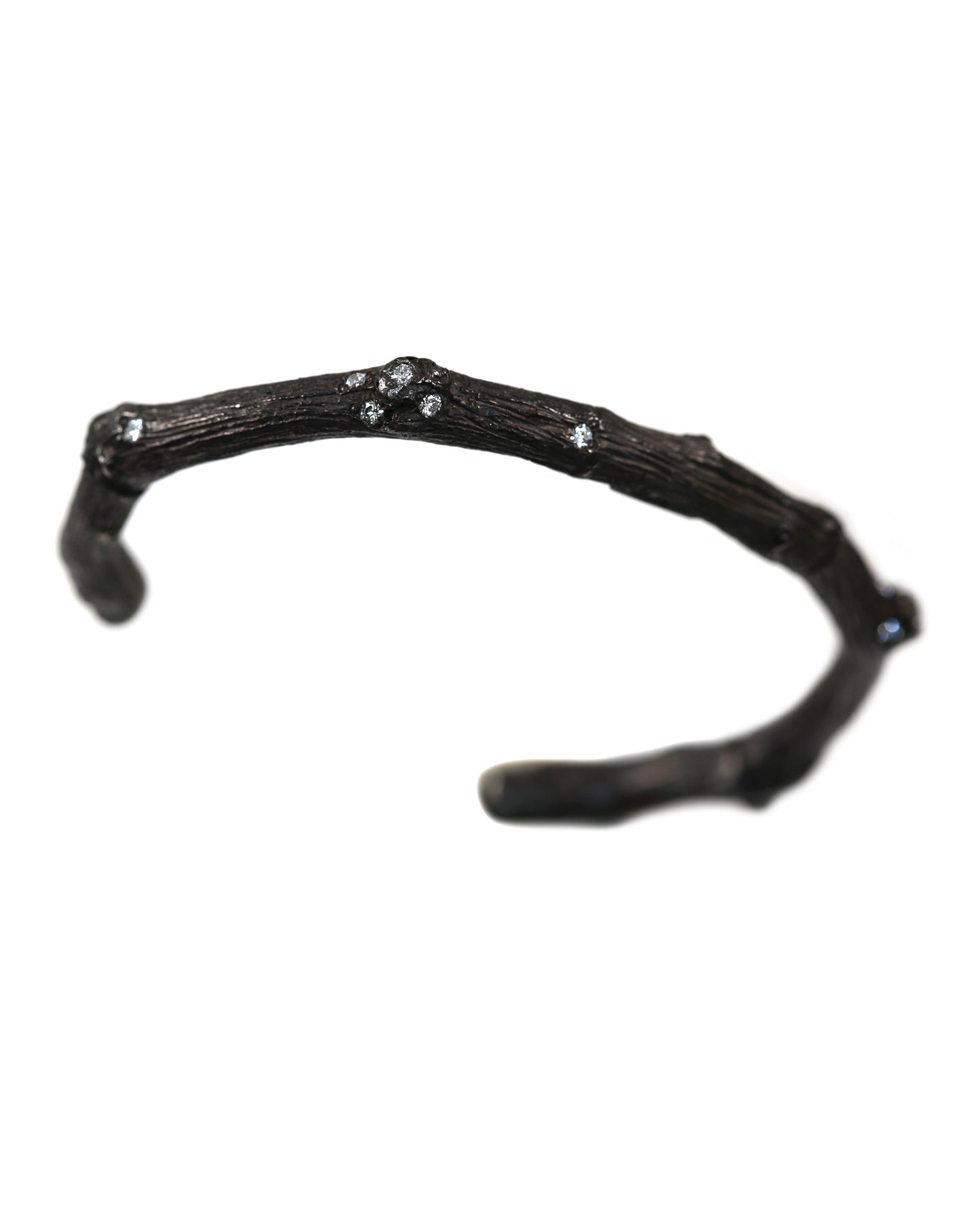 Oxidized Sterling Silver Twig Cuff with Diamonds