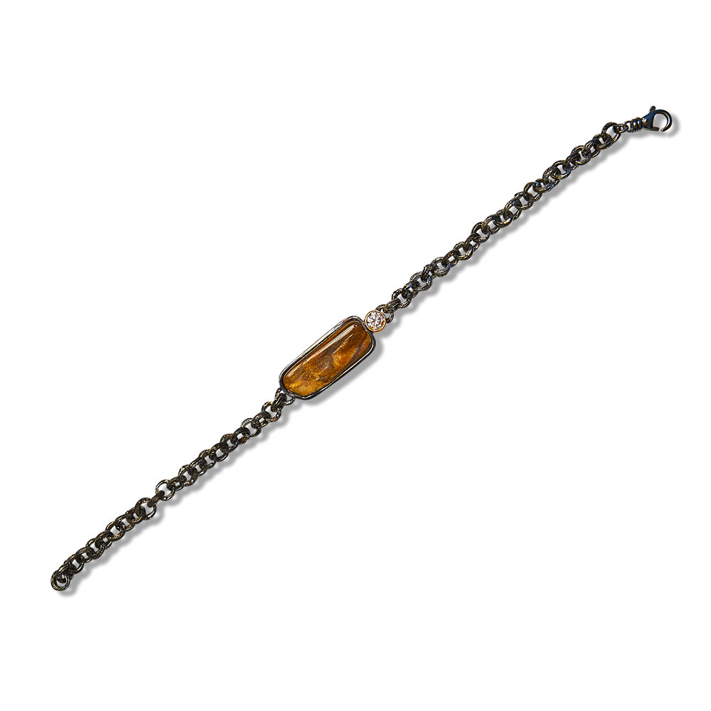 Chain Bracelet with Petrified Wood and Fancy colored Diamond
