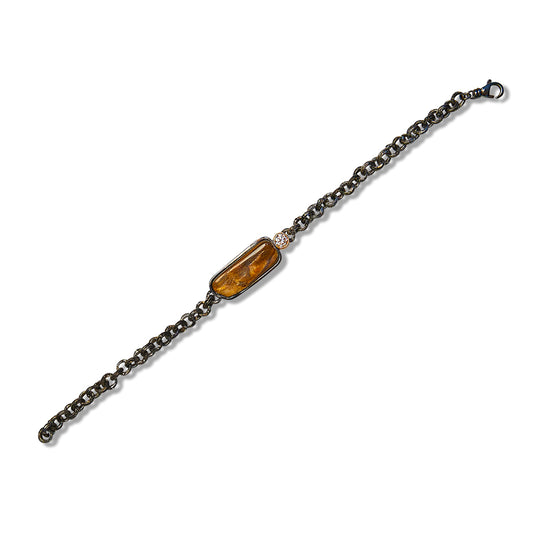 Chain Bracelet with Petrified Wood and Fancy colored Diamond