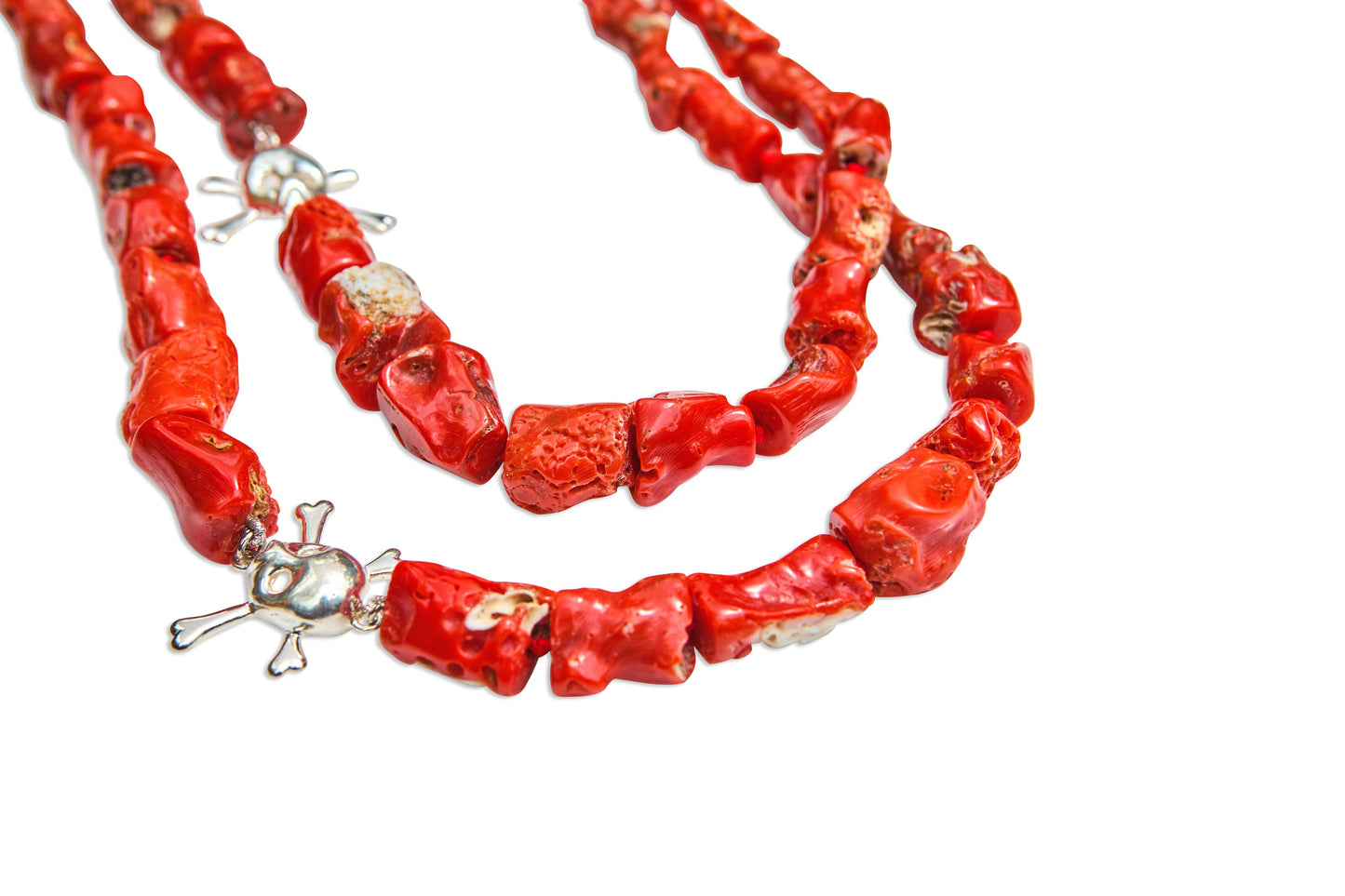 Gnarled Coral Beads and Skull Necklace