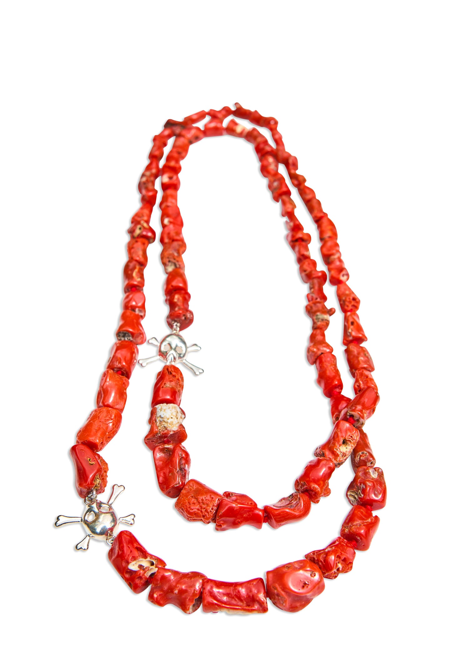 Gnarled Coral Beads and Skull Necklace