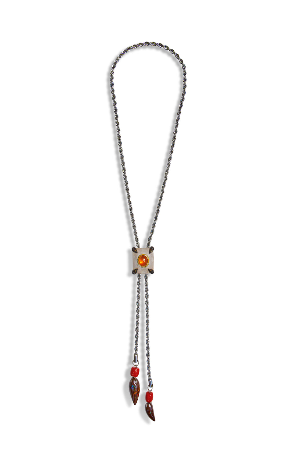Garnet Coral Bone and Opal Bolo Tie