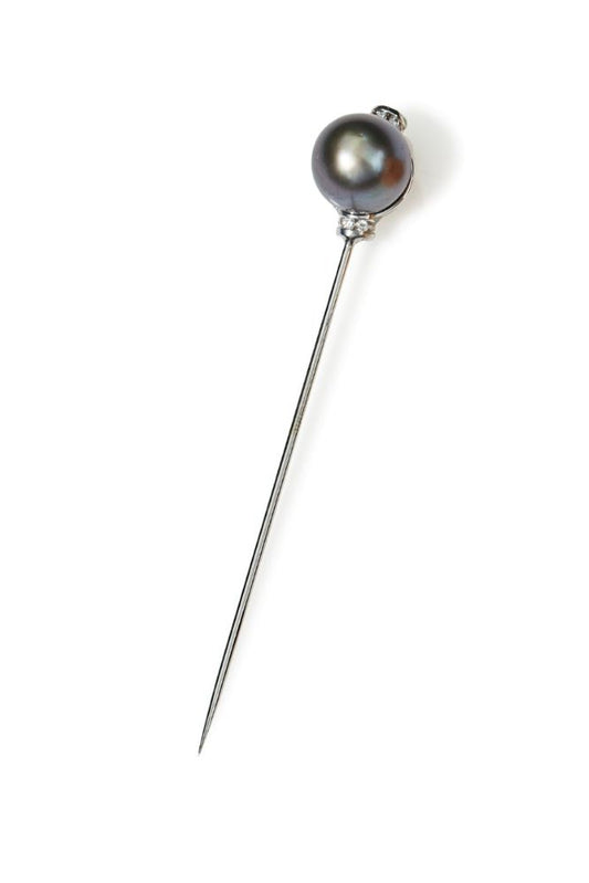 Tahitian Pearl and Diamond Pin