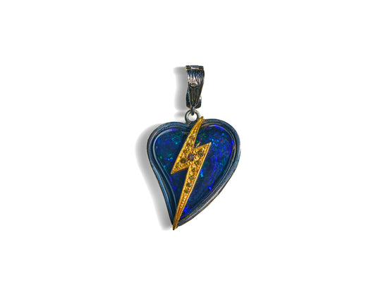 Heart-Shaped Opal Lightning Bolt Pendant with Diamonds