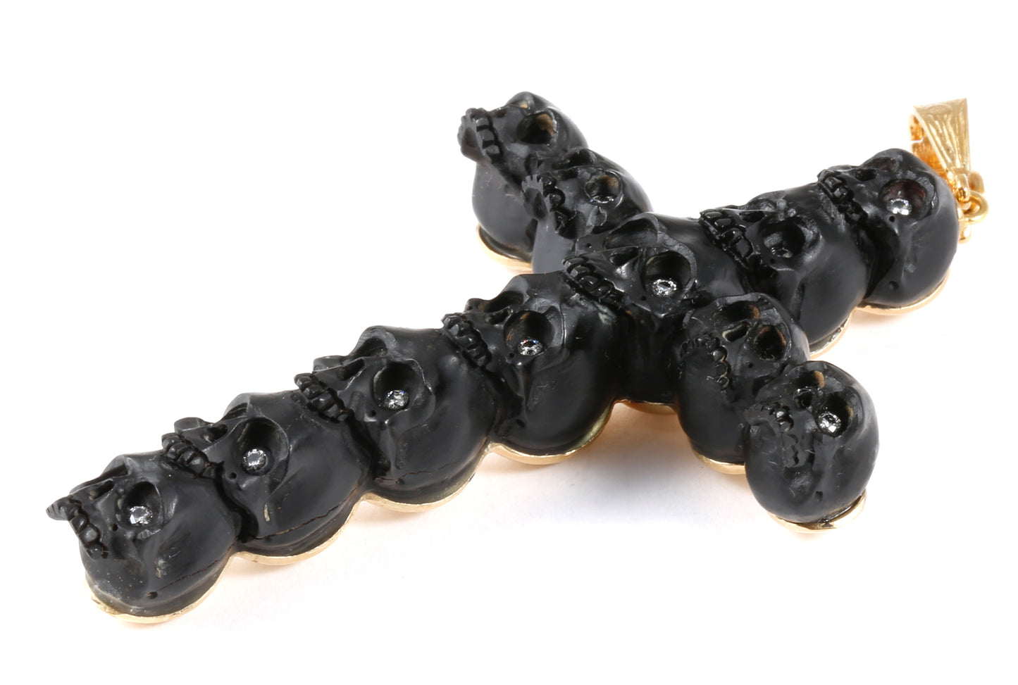 Carved Jet Skull Cross Pendant