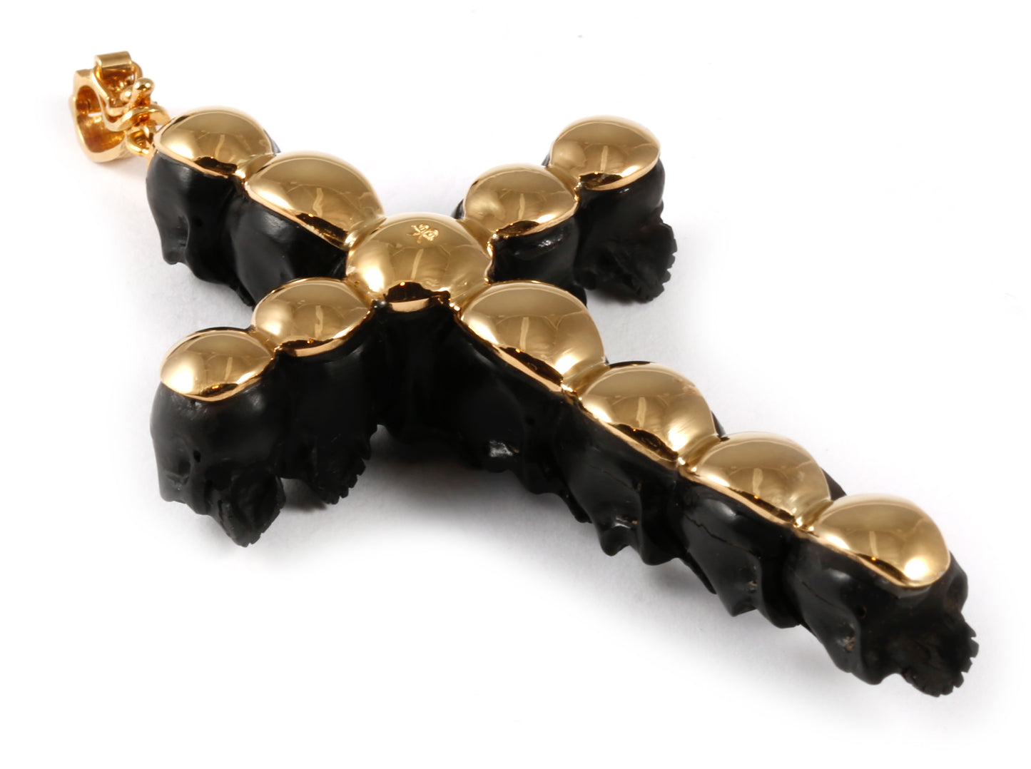 Carved Jet Skull Cross Pendant