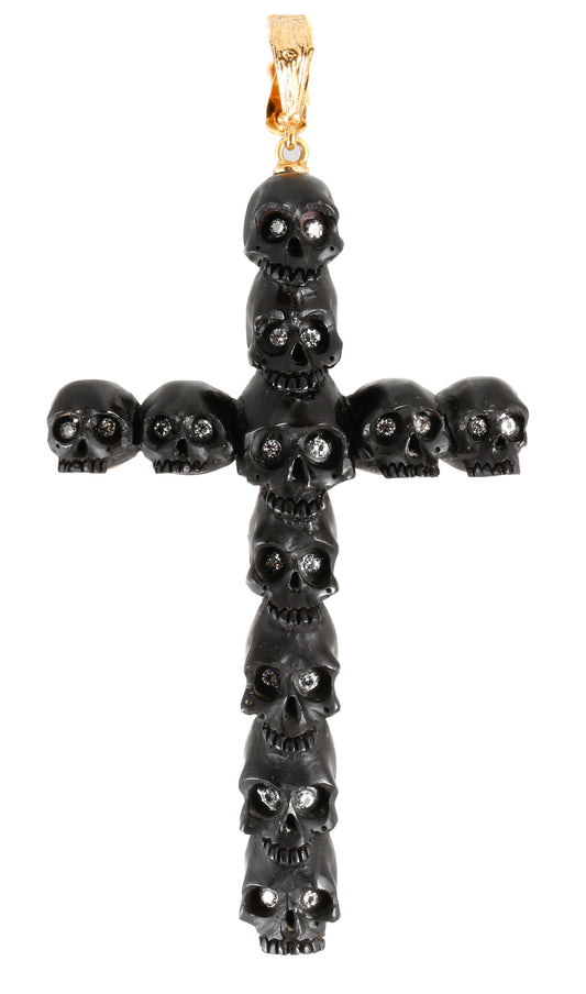 Carved Jet Skull Cross Pendant