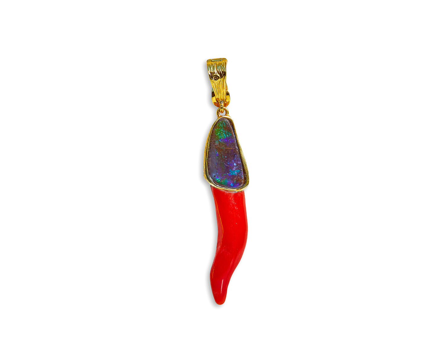 Australian Opal and Coral Horn Pendant