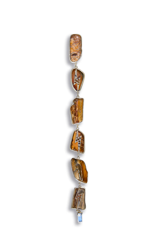 Lightning Bolt Bracelet with Diamonds and Petrified Wood
