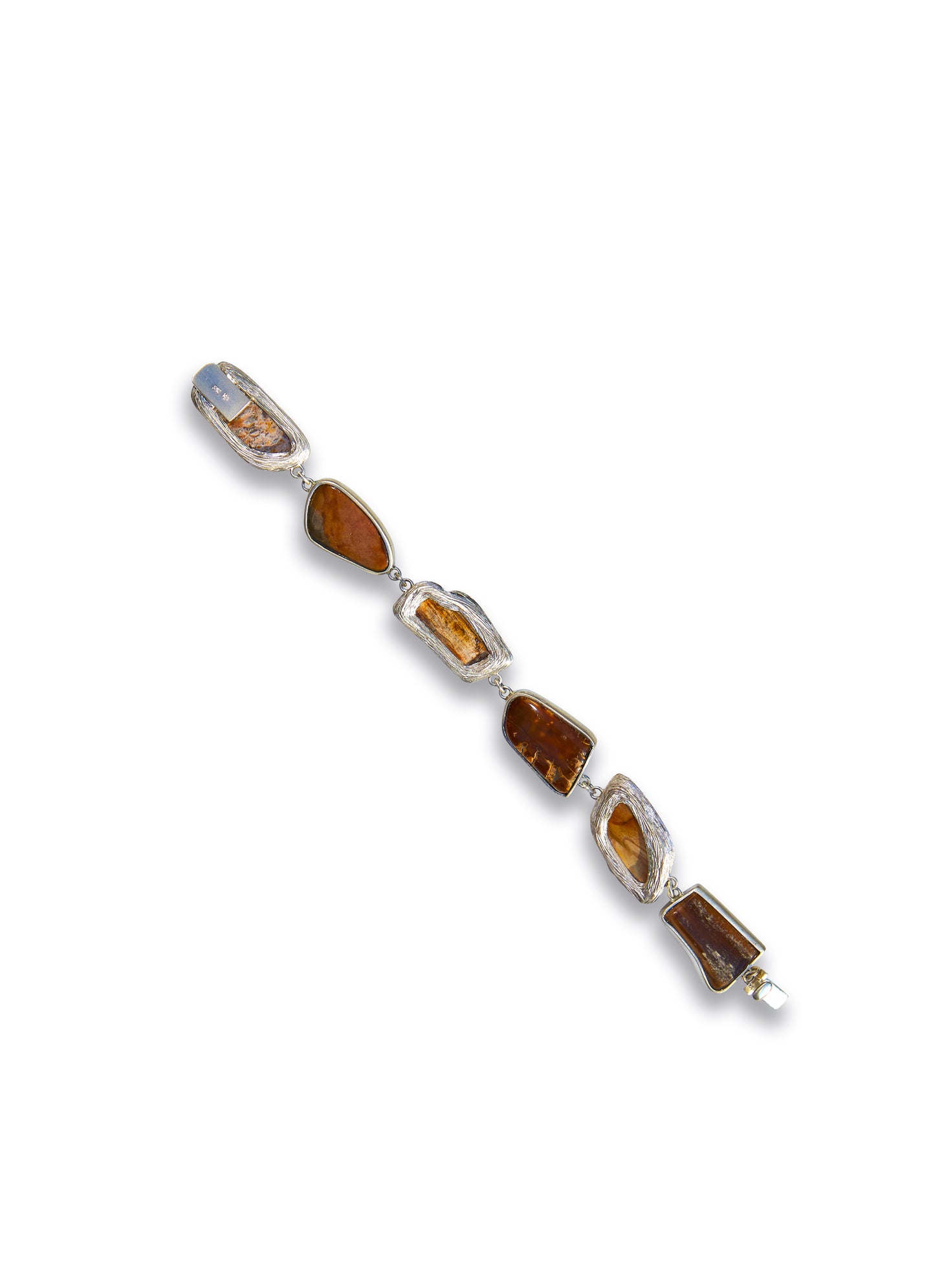 Lightning Bolt Bracelet with Diamonds and Petrified Wood