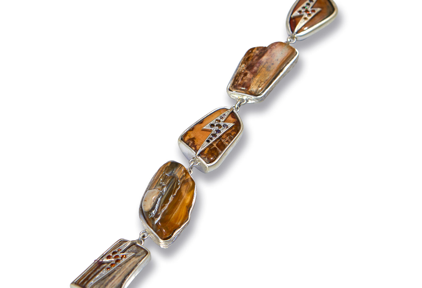 Lightning Bolt Bracelet with Diamonds and Petrified Wood