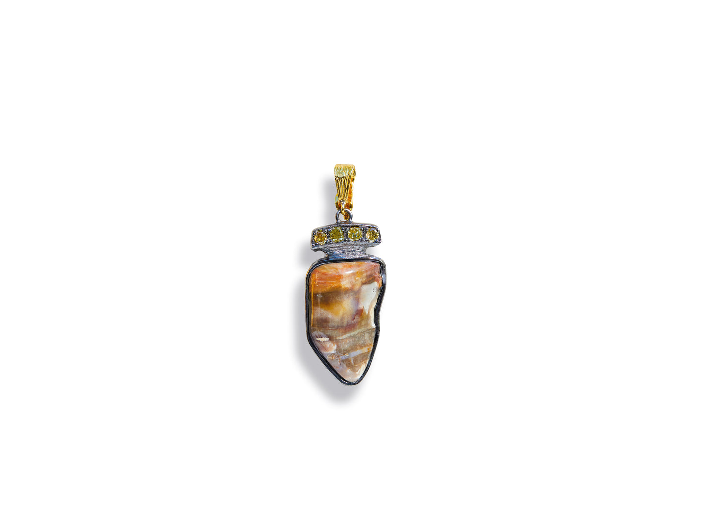 Arrowhead Pendant with Petrified Wood and Diamonds