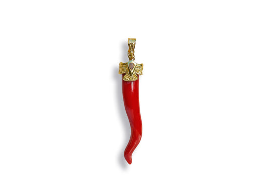 Coral Horn Pendant with Falcon