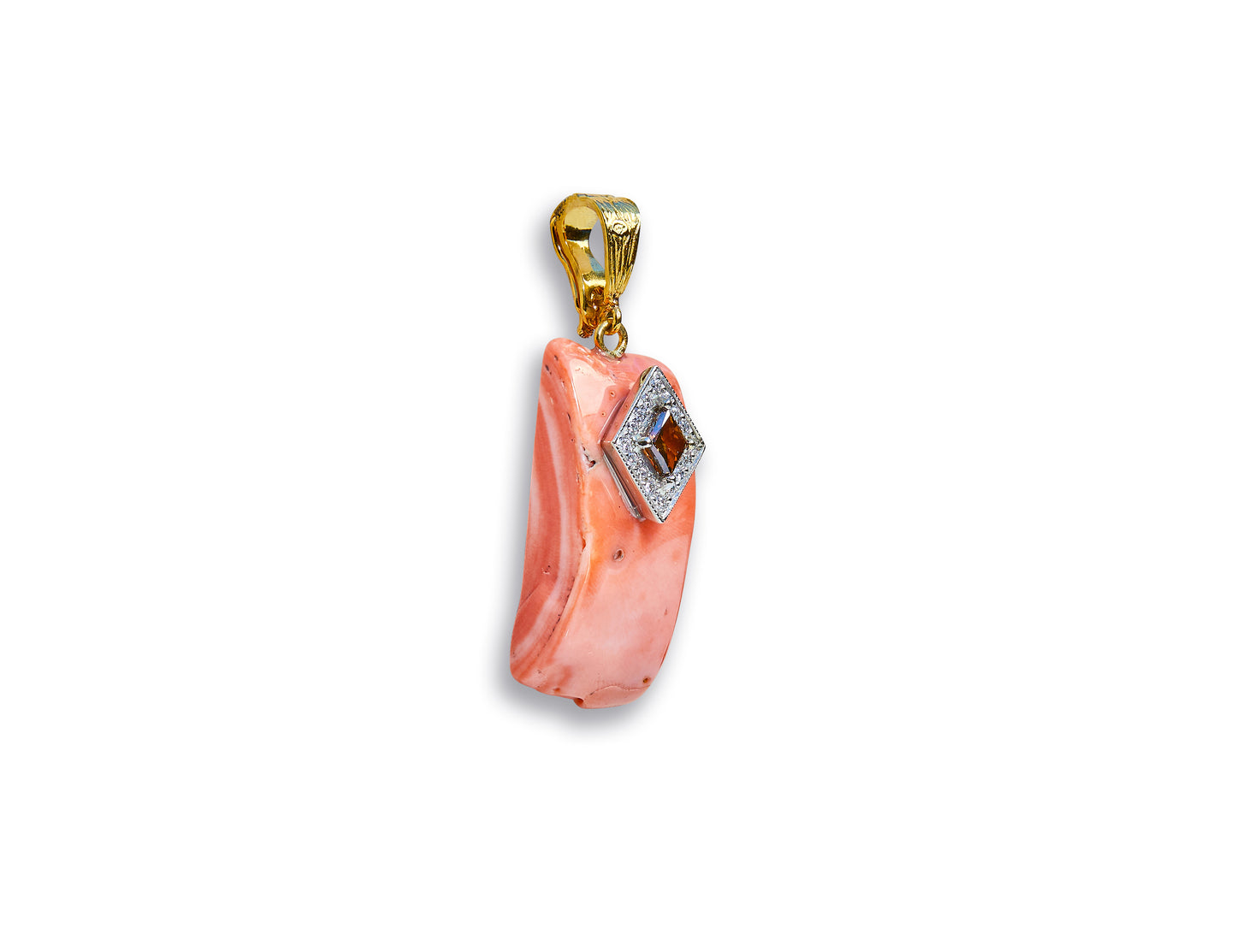 Coral Pendant with Fancy diamonds