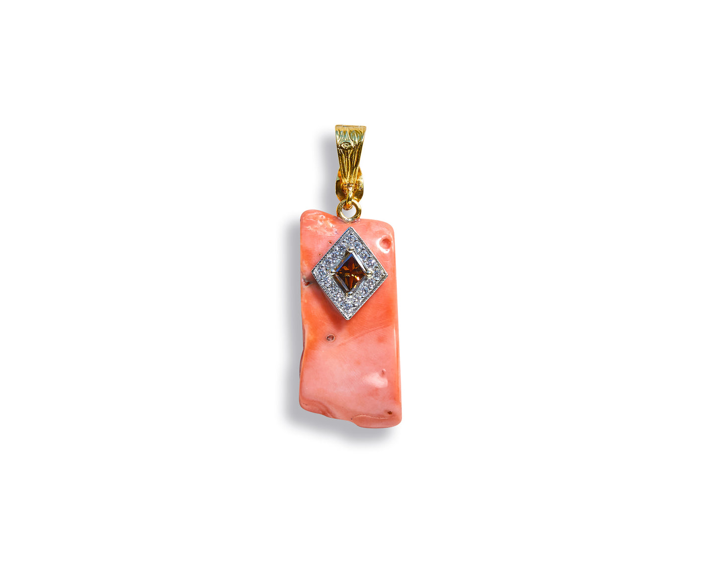 Coral Pendant with Fancy diamonds