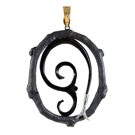 Hand-Carved Time Travelers Talisman Pendant with Diamonds