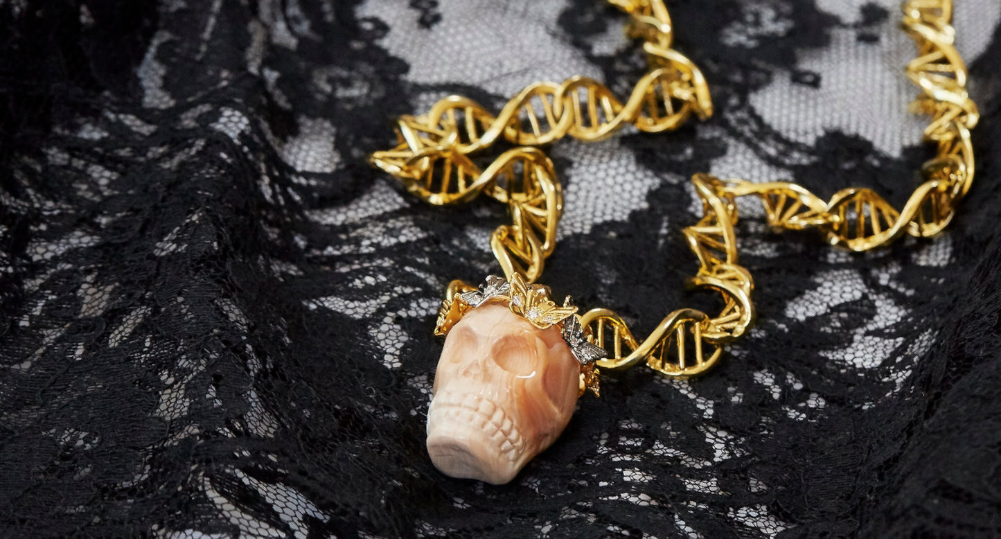 Skull Pendant with Golden Butterflies