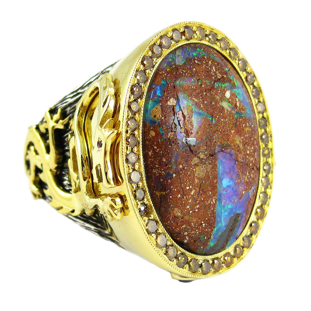 Opal Ring with Golden Dragon