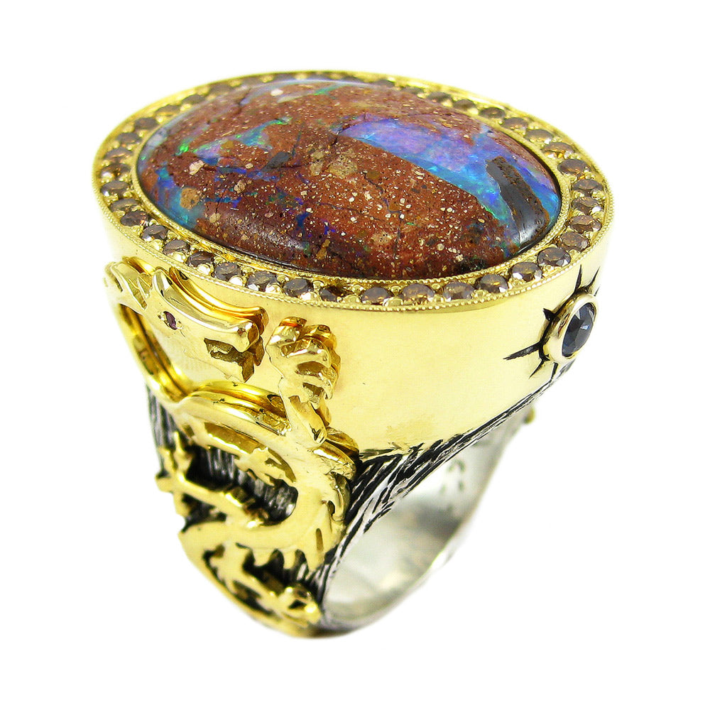 Opal Ring with Golden Dragon