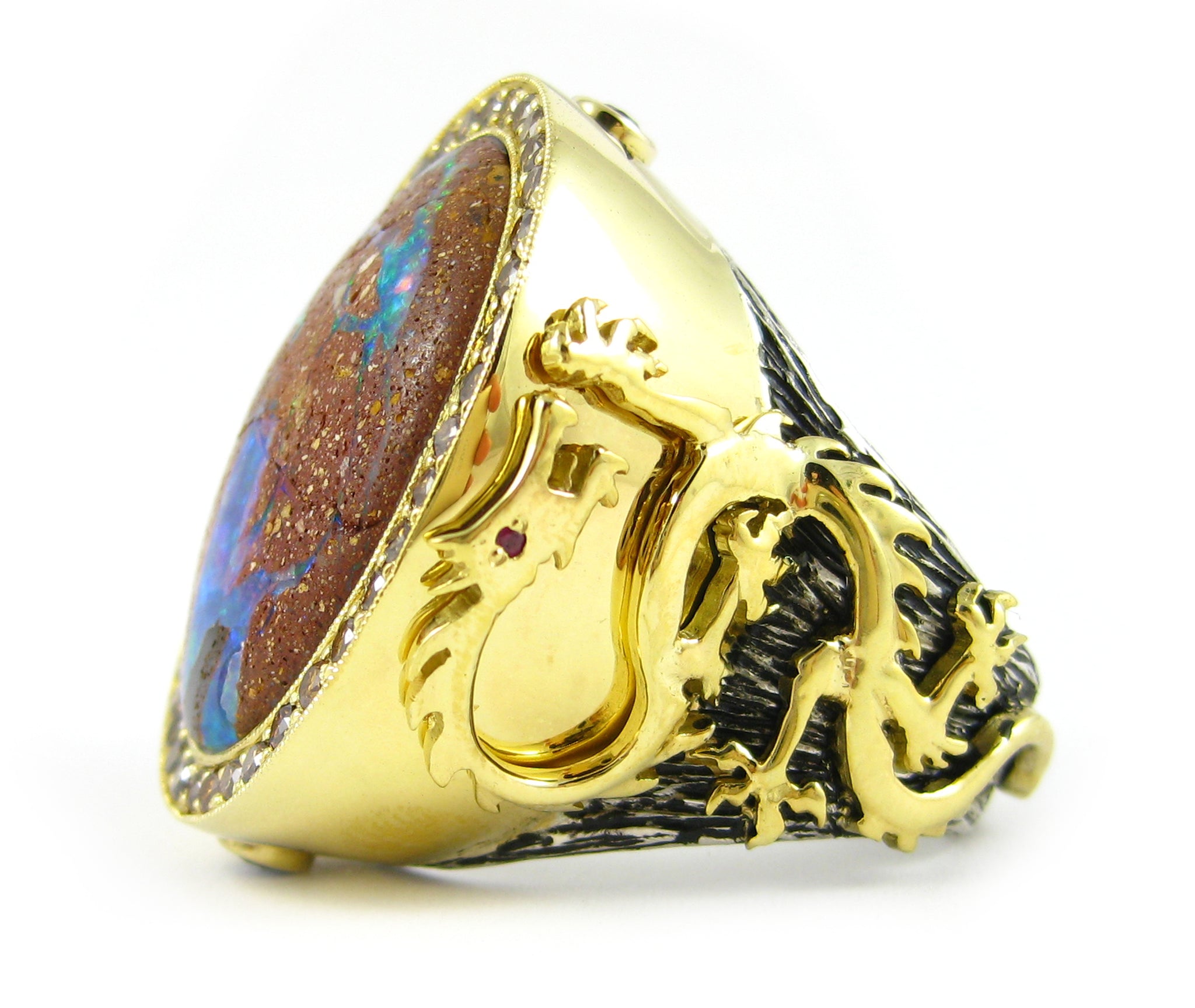 Opal Ring with Golden Dragon