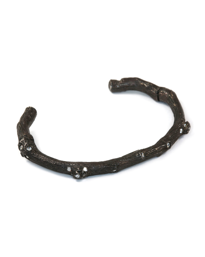Oxidized Sterling Silver Twig Cuff with Diamonds