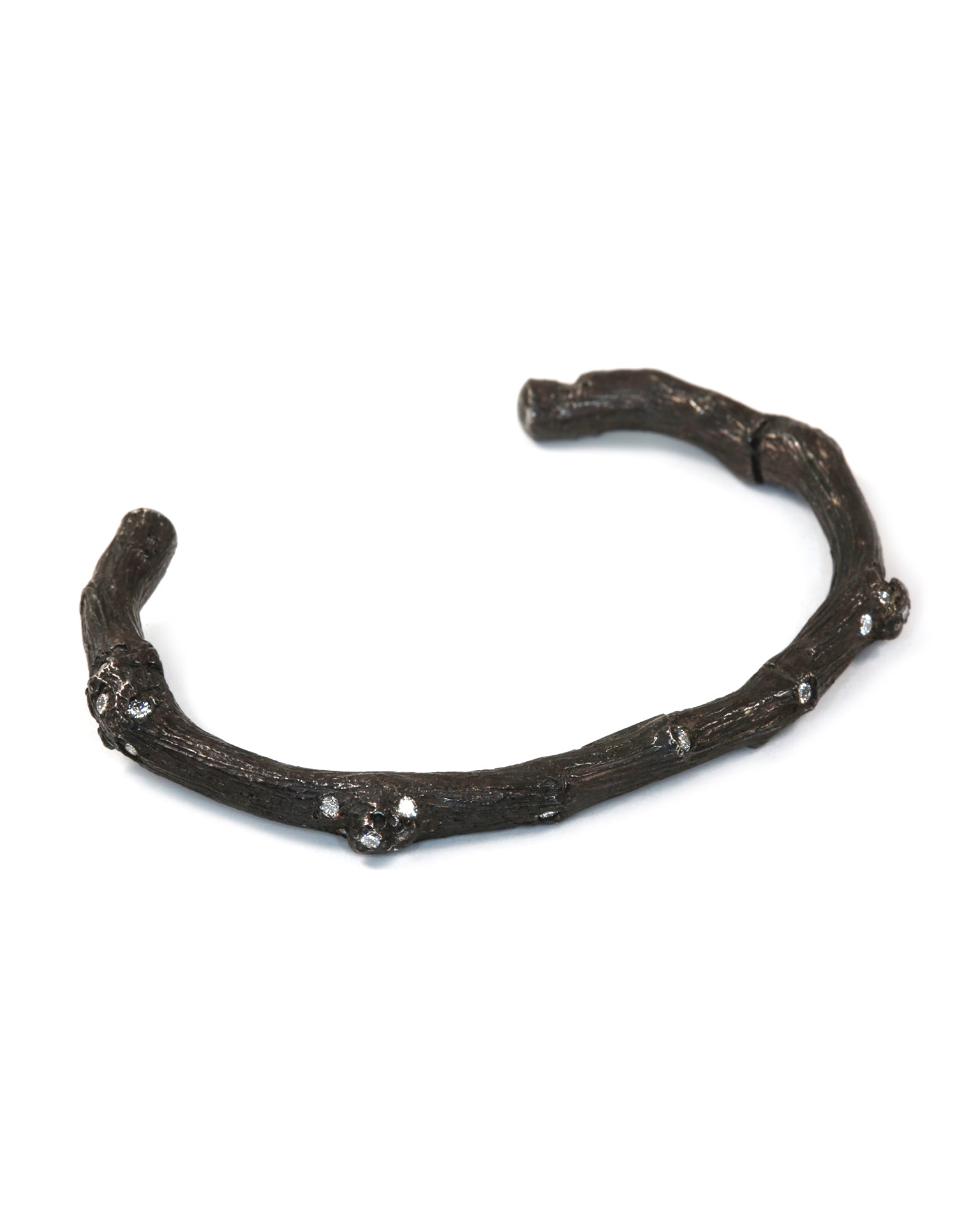 Oxidized Sterling Silver Twig Cuff with Diamonds