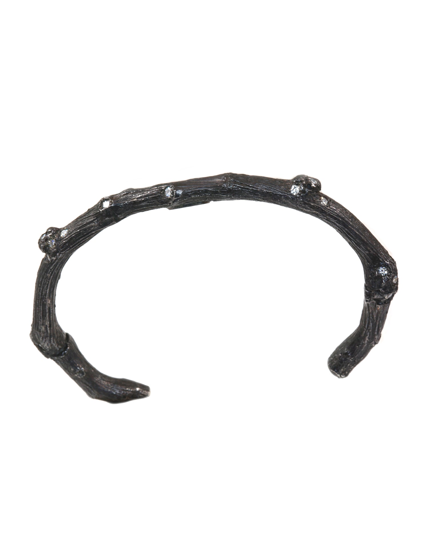 Oxidized Sterling Silver Twig Cuff with Diamonds