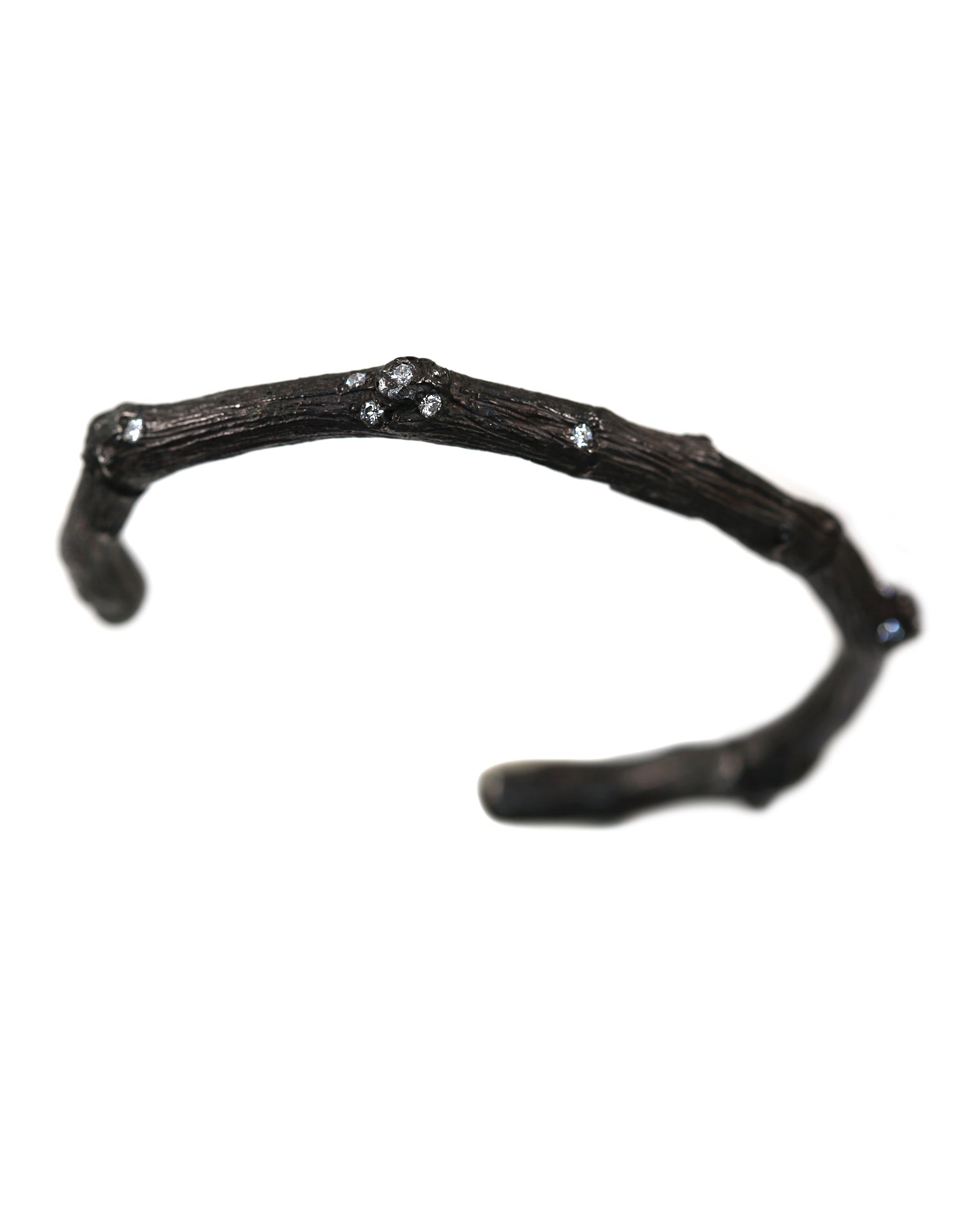 Oxidized Sterling Silver Twig Cuff with Diamonds